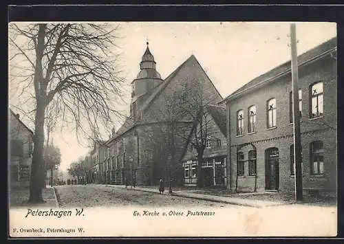 AK Petershagen /Weser, Obere Poststrasse mit ev. Kirche