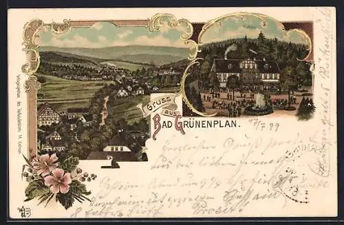 Lithographie Bad Grünenplan, Hotel Kurhaus, Gesamtansicht