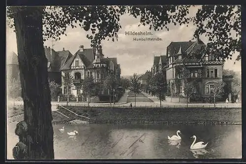 AK Hildesheim, Humboldtstrasse, vom Wasser gesehen, mit Ufertreppe