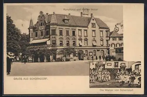 AK Schorndorf / Württ., Konditorei-Kaffee Moser mit Strasse, Die Weiber von Schorndorf