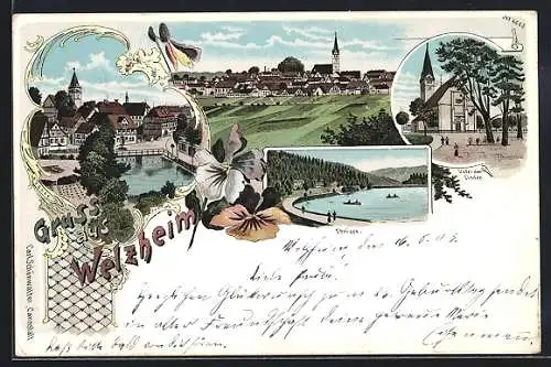 Lithographie Welzheim, Unter den Linden, Ebnisee