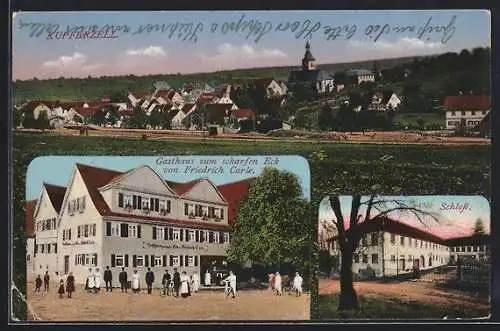 AK Kupferzell, Gasthaus zum scharfen Eck F. Carle, Schloss, Ortspanorama