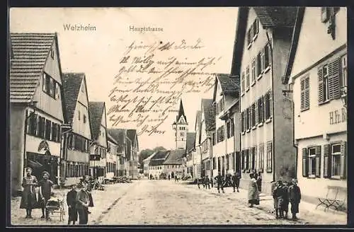 AK Welzheim, Hauptstrasse mit Leuten