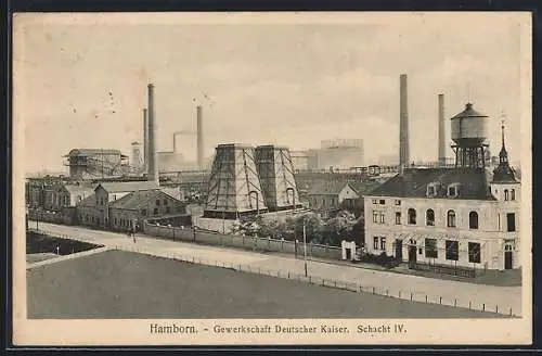 AK Hamborn / Duisburg, Gewerkschaft Deutscher Kaiser, Schacht IV mit Strasse aus der Vogelschau