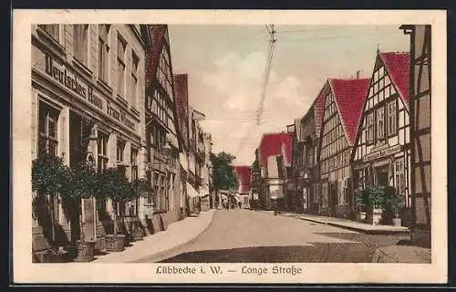 AK Lübbecke i. W., Lange Strasse mit Gasthof Deutsches Haus F. Wiener