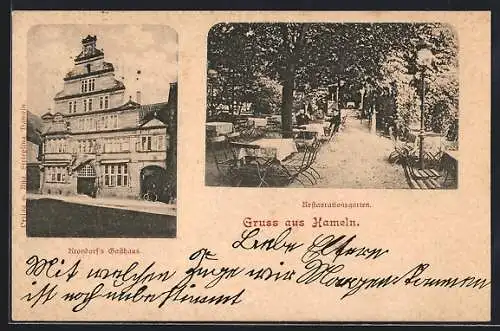 AK Hameln, Kronsdorf`s Gasthaus, Blick in den Restaurationsgarten