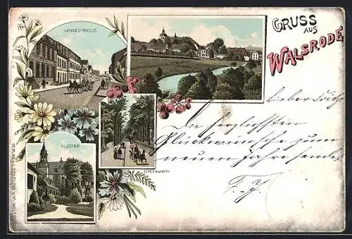 Lithographie Walsrode, Langestrasse, Kloster, Eckernworth, Ortsansicht mit Fluss