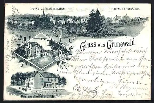 Lithographie Grunewald / Dabringhausen, Restaurant Ww. Enkler, Strassenpartie in Dabringhausen