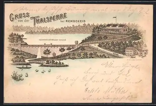 Lithographie Remscheid, Blick auf die Talsperre