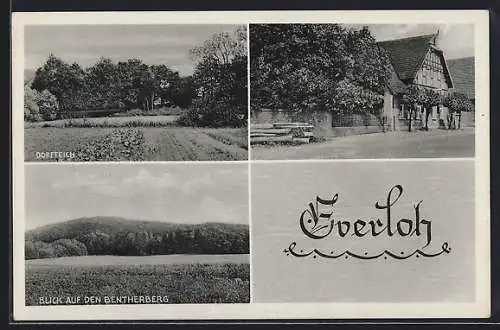 AK Everloh ü. Hannover, Krügers Gasthaus, Dorfteich, Blick auf den Bentheberg