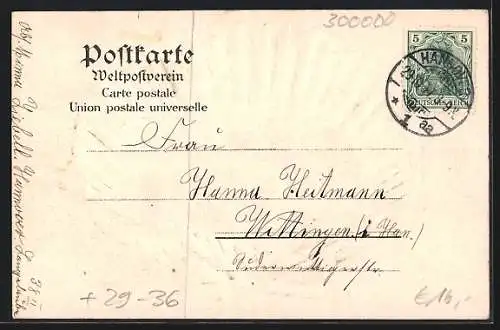 Passepartout-Lithographie Hannover, Partie an der Leine, Ansicht in einer Muschel