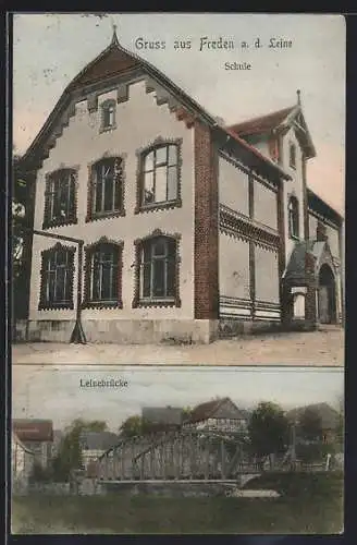 AK Freden a. d. Leine, Die Schule und die Leinebrücke