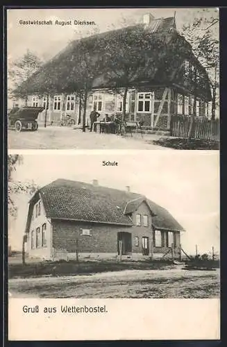 AK Wettenbostel, Das Gasthaus August Dierksen, die Schule