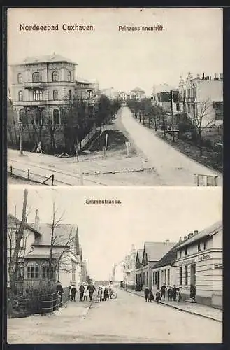 AK Cuxhaven, Pensionat Neue Liebe der Geschw. Blask am Prinzessinnentrift, Colonialwarenhaus Ernst Steffens, Emmastr.