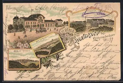 Lithographie Lüttringhausen / Rhld., Das Hotel Kraner Hof, Ansichten von Remscheid und Ronsdorf, Tannenhof