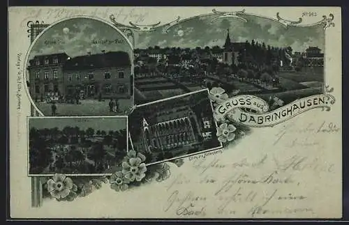 Mondschein-Lithographie Dabringhausen, Gasthof zur Post und kaiserl. Postamt, Garten, Dom zu Altenberg