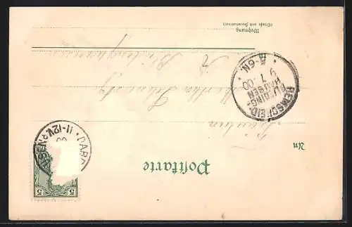 Mondschein-Lithographie Dabringhausen, Gasthof zur Post und kaiserl. Postamt, Garten, Dom zu Altenberg