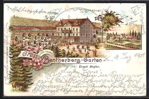 Lithographie Benthe, Der Gasthof Benthenberg-Garten v. Ernst Hefke