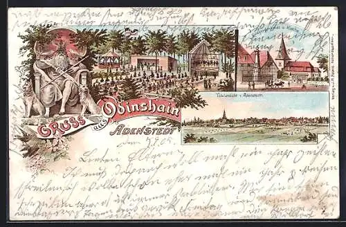 Lithographie Adenstedt / Peine, Gasthaus Odinshain, Kriegerdenkmal, Kirche