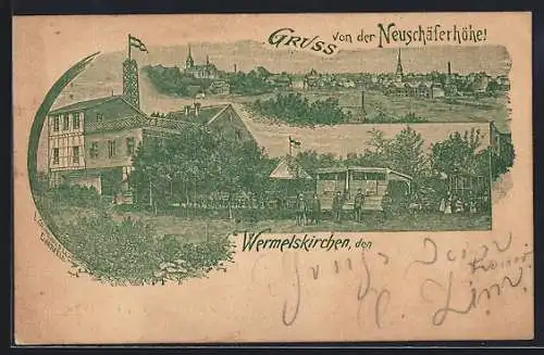 Lithographie Wermelskirchen, Gasthaus Neuschäferhöhe, Ortsansicht