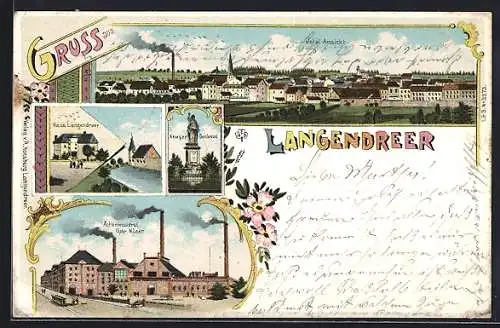 Lithographie Langendreer, Actienbrauerei Gebr. Müser, Kriegerdenkmal, Totalansicht