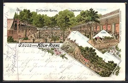 Lithographie Köln-Riehl, Gasthaus Kurfürsten-Garten, Inh. Engels u. Euler