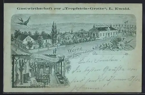 Lithographie Werne / Arnsberg, Gastwirtschaft zur Tropfstein-Grotte v. L. Ewald