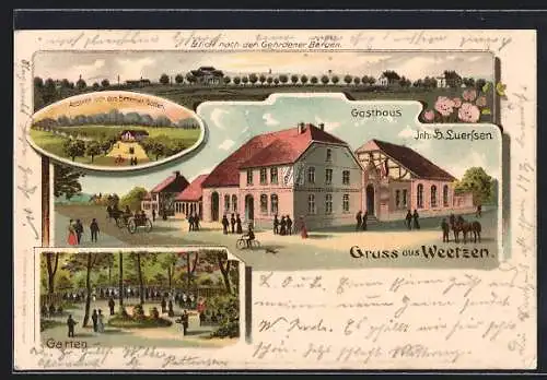 Lithographie Weetzen, Gasthaus, Inh. H. Luerssen, Garten