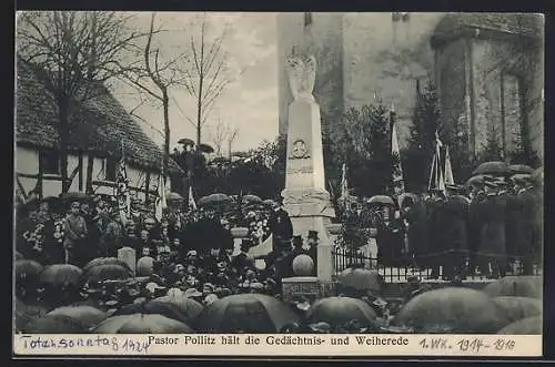 AK Duingen, Kriegerdenkmalsweihe 1924, Pastor Pollitz hält die Gedächtnis- und Weiherede