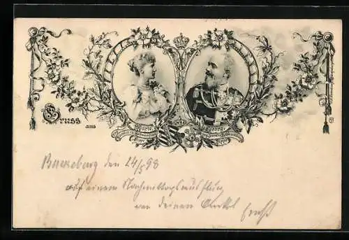 AK Marie und Georg, das Fürstenpaar von Schaumburg-Lippe, in festlicher Kleidung