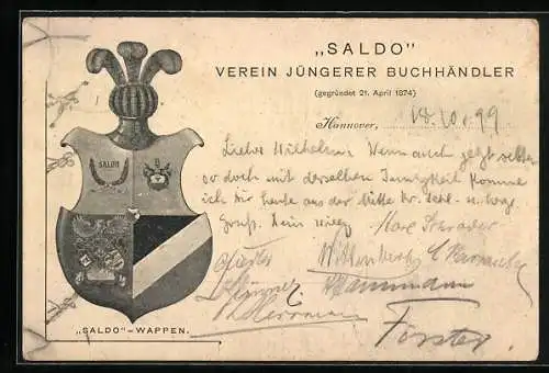 AK Hannover, Wappen des Vereins Jüngerer Buchhändler Saldo