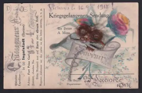 Künstler-AK Handgemalt: Ein Blumenbouquet, darauf eine Locke aus echtem Haar