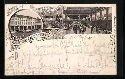 Vorläufer-Lithographie Elberfeld, 1895, Conditorei Schweizer Café, Inh. Emil Plaetzer