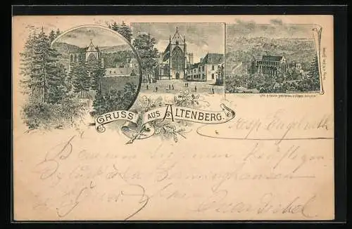 Vorläufer-Lithographie Altenberg / Rheinland, 1894, Ortsansichten mit Kirchen