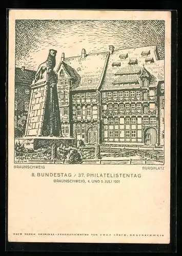 Künstler-AK Braunschweig, 8. Bundestag / 37. Philatelistentag, 4. und 5. Juli 1931, Ganzsache