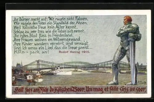 Künstler-AK Köln, Der Kölnische Bauer in Eisen, Nagelung