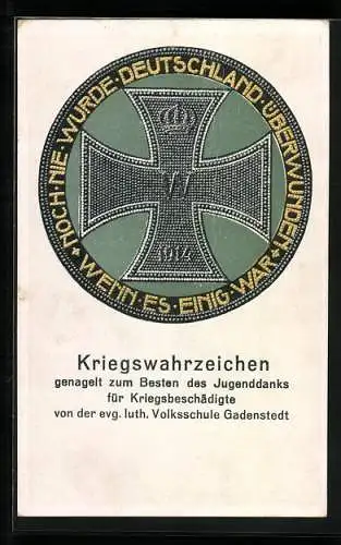 AK Gadenstedt, Kriegswahrzeichen, Nagelung zum Besten des Jugenddanks für Kriegsbeschädigte d. evg. Volksschule