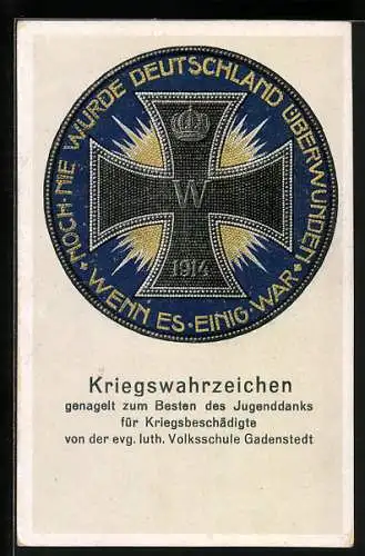 AK Gadenstedt, Kriegswahrzeichen, Nagelung zum Besten des Jugenddanks für Kriegsbeschädigte d. evg. Volksschule