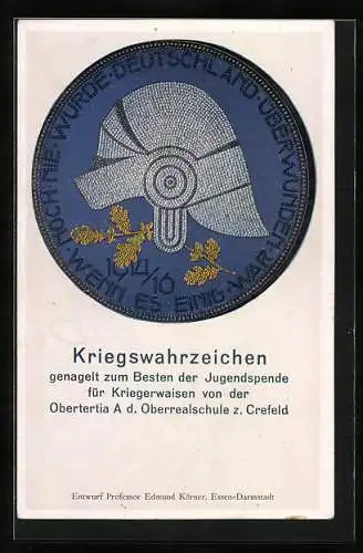 AK Crefeld, Kriegswahrzeichen, Nagelung für Kriegerwaisen von der Obertertia A d. Oberrealschule, Ritterhelm