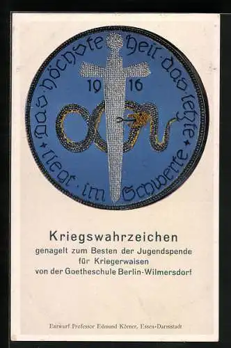 AK Berlin-Wilmersdorf, Kriegswahrzeichen, Nagelung zum Besten der Jugendspende von der Goetheschule