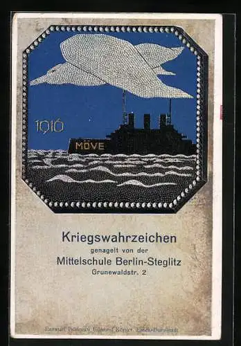 AK Berlin-Steglitz, Kriegswahrzeichen, Nagelung der Mittelschule Grunewaldstr. 2, Möwe und Schiff