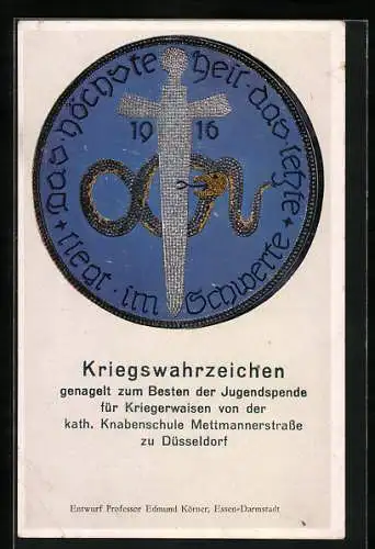 AK Düsseldorf, Nagelung eines Kriegswahrzeichens zum Besten der Jugendspende für Kriegerwaisen von der Knabenschule