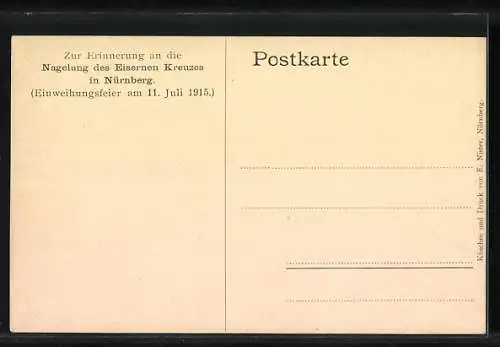 AK Nürnberg, Nagelung des eisernen Kreuzes, Einweihungsfeier am 11.7.1915