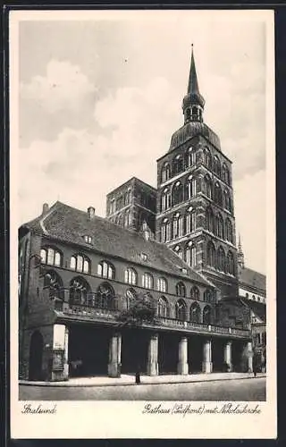 AK Stralsund, Rathaus mit Nikoleikirche