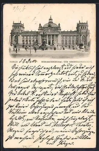 AK Berlin, Bismarckdenkmal und Reichstagsgebäude