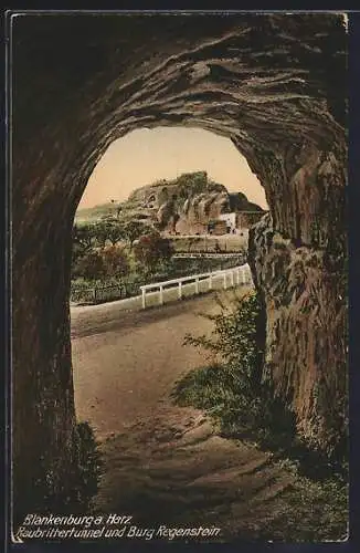 AK Blankenburg a. Harz, Raubrittertunnel und Burg Regenstein