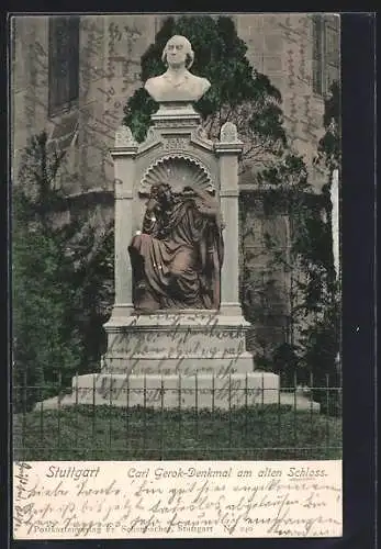 AK Stuttgart, Carl Gerok-Denkmal am alten Schloss