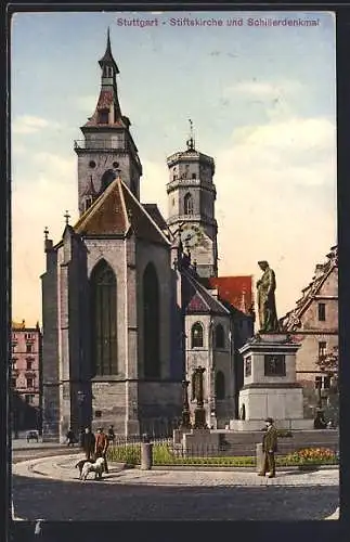 AK Stuttgart, Stiftskirche und Schillerdenkmal