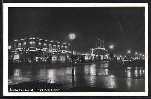 AK Berlin, Unter den Linden, Berlin bei Nacht, mit Cafe Kranzler