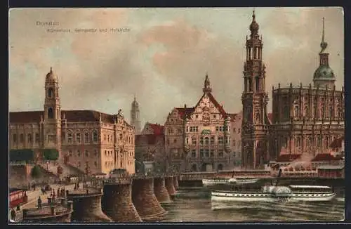 Lithographie Dresden, Ständehaus, Georgentor und Hofkirche